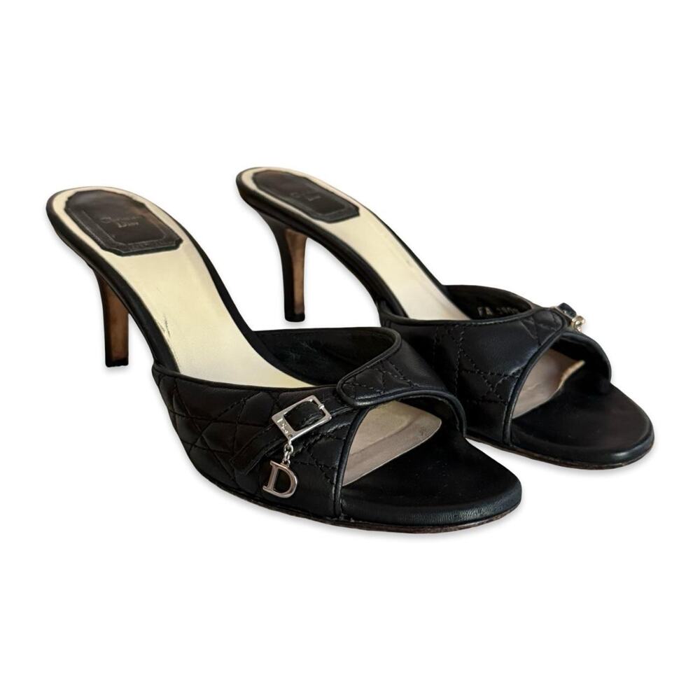 Dior Quilted Black Patent Leather Mules – Kitten Heels – Size 36.5 – AUTHENTIC